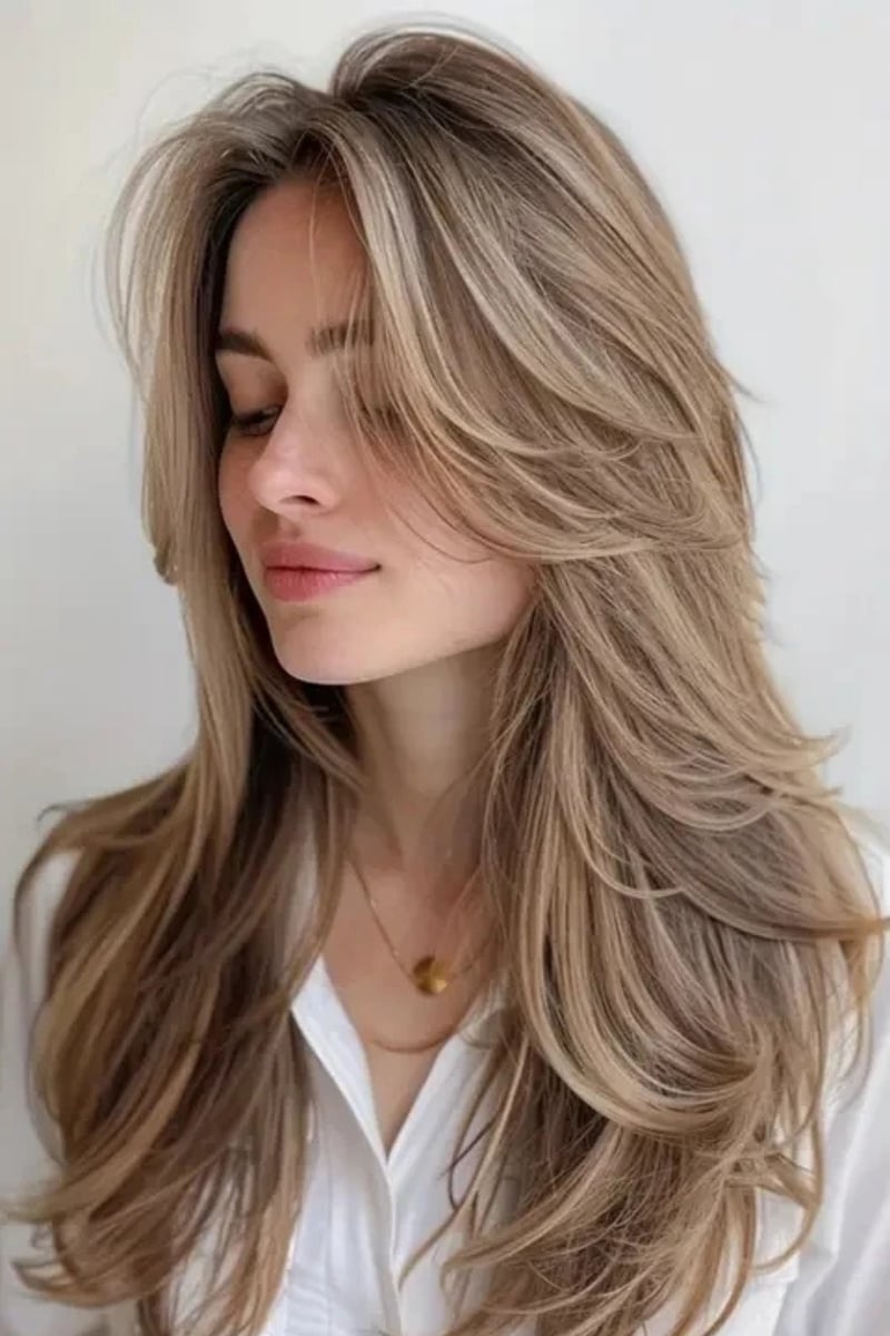 Elegant Curly Wave Ash Blonde Wig Hair with Bangs Long Women Party Wig