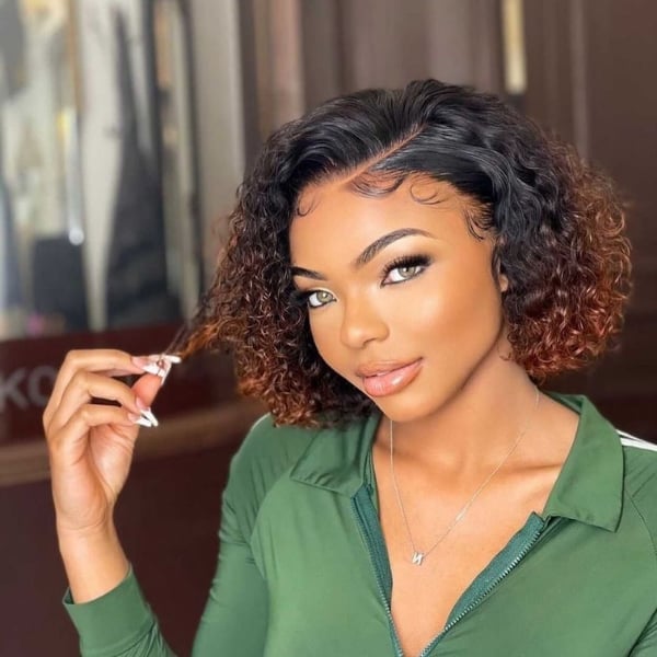 Chin Length Bob With Tight Curls and Ombre Chin Length Bob With Tight Curls and Ombre — Classy Wig Hair