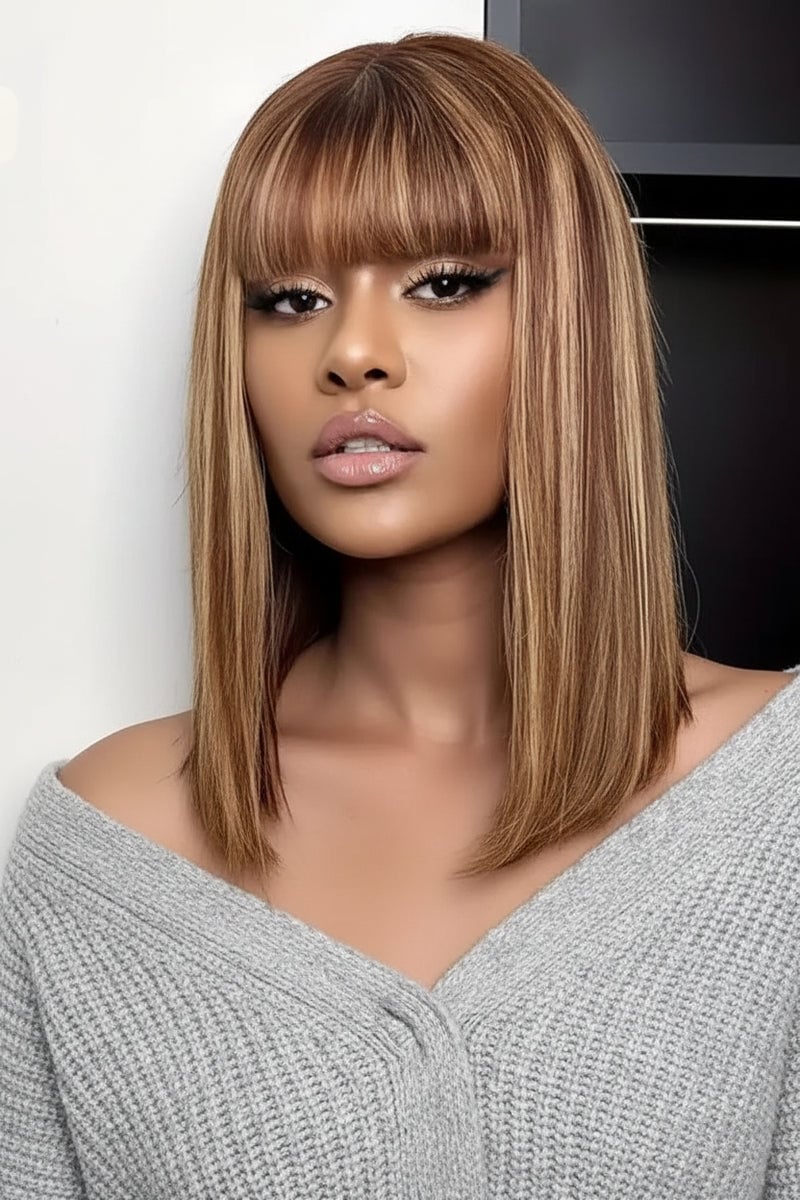 Chin Length Bob With Blunt Bangs Chin Length Bob With Blunt Bangs — Classy Wig Hair