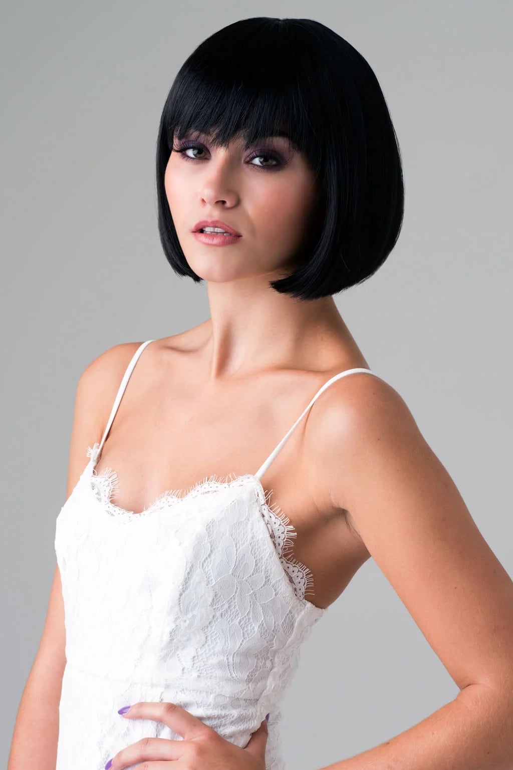 Classic Blunt Black Bob With Blunt Bangs Classic Blunt Black Bob With Blunt Bangs — Classy Wig Hair