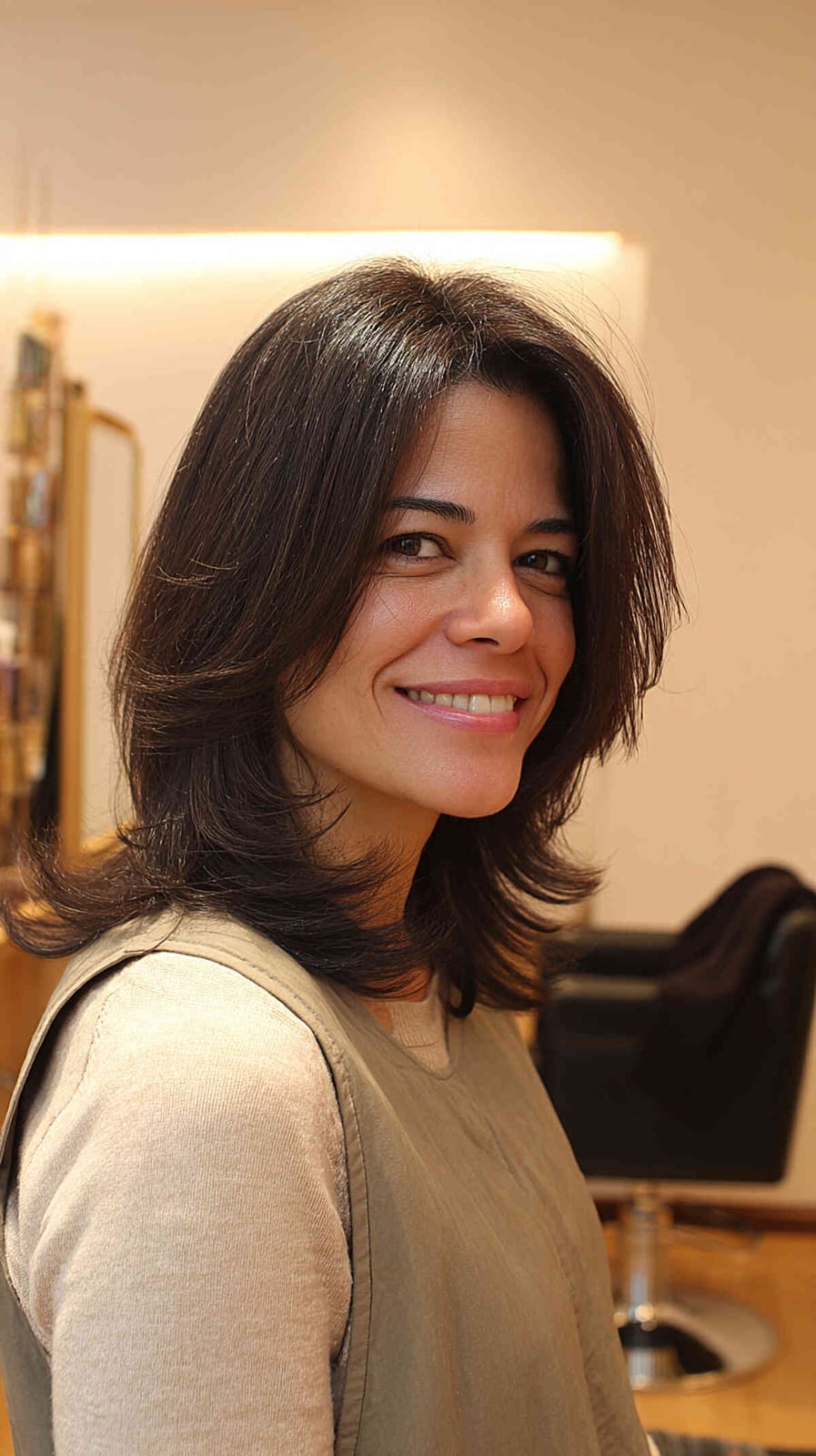 Shoulder Length Dark Brown Layered Cut, Straight Shoulder Length Dark Brown Layered Cut, Straight — Classy Wolf Cut