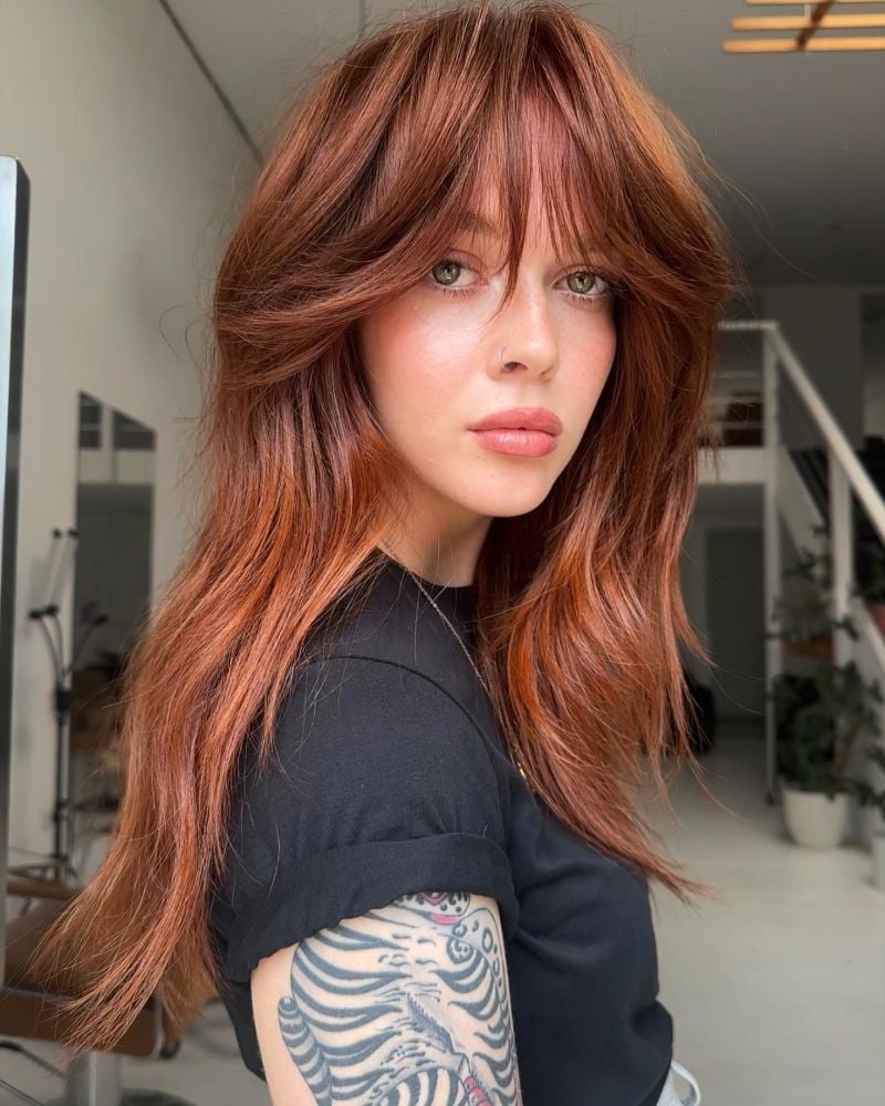 Long Copper Red Wolf Cut With Volume Long Copper Red Wolf Cut With Volume — Classy Wolf Cut