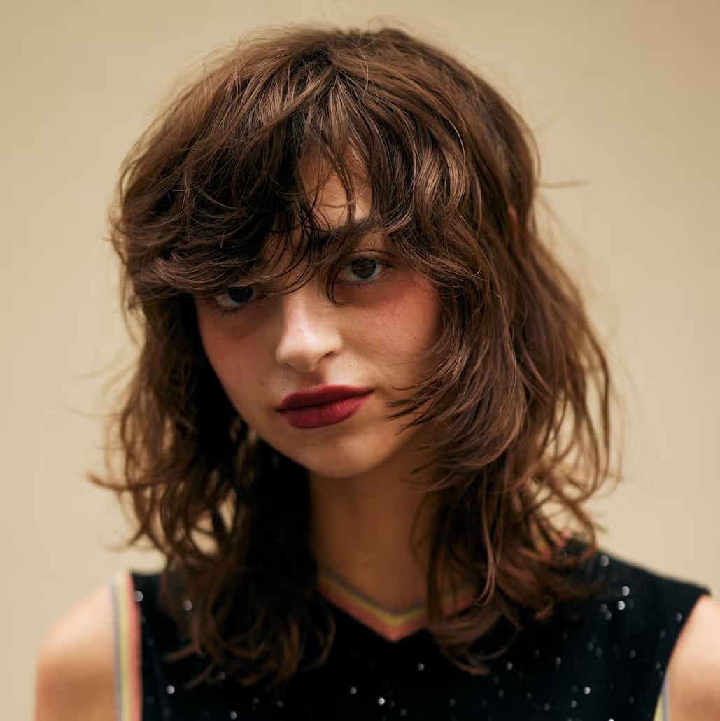 Collarbone Medium Brown Wolf Cut Collarbone Medium Brown Wolf Cut — Classy Wolf Cut Curly Hair