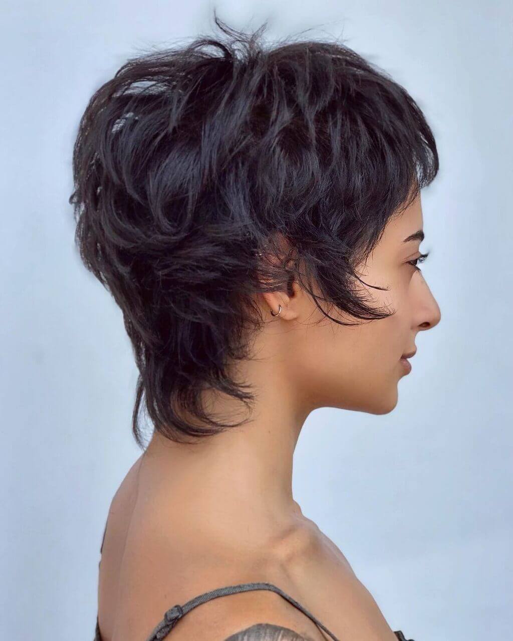 Edgy Black Ear Length Wolf Cut Edgy Black Ear Length Wolf Cut — Classy Wolf Cut Hair