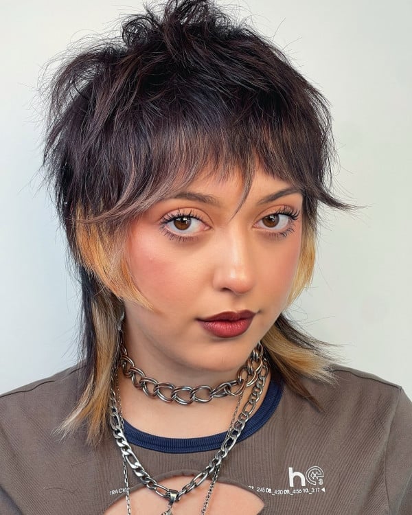 Chin Length Wolf Cut With Streaky Color Chin Length Wolf Cut With Streaky Color — Classy Wolf Cut Hair