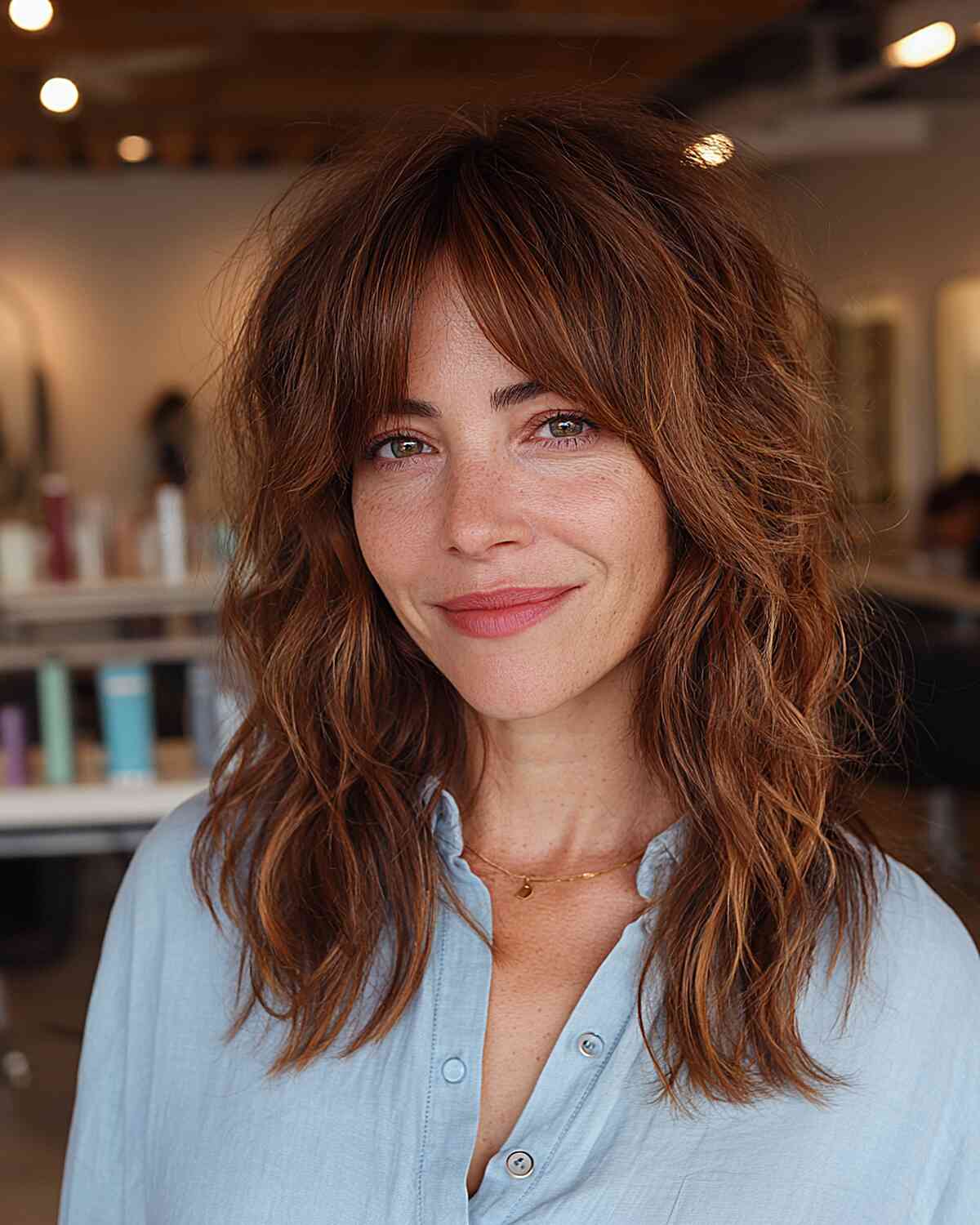 Mid-Back Auburn Wolf Cut With Full Fringe Mid-Back Auburn Wolf Cut With Full Fringe — Classy Wolf Cut Hair