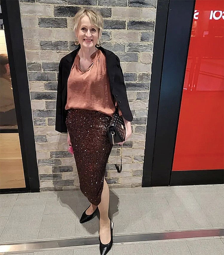 Bronze Sequin Midi Skirt With Satin Blouse Bronze Sequin Midi Skirt With Satin Blouse — Classy Work Party Outfits