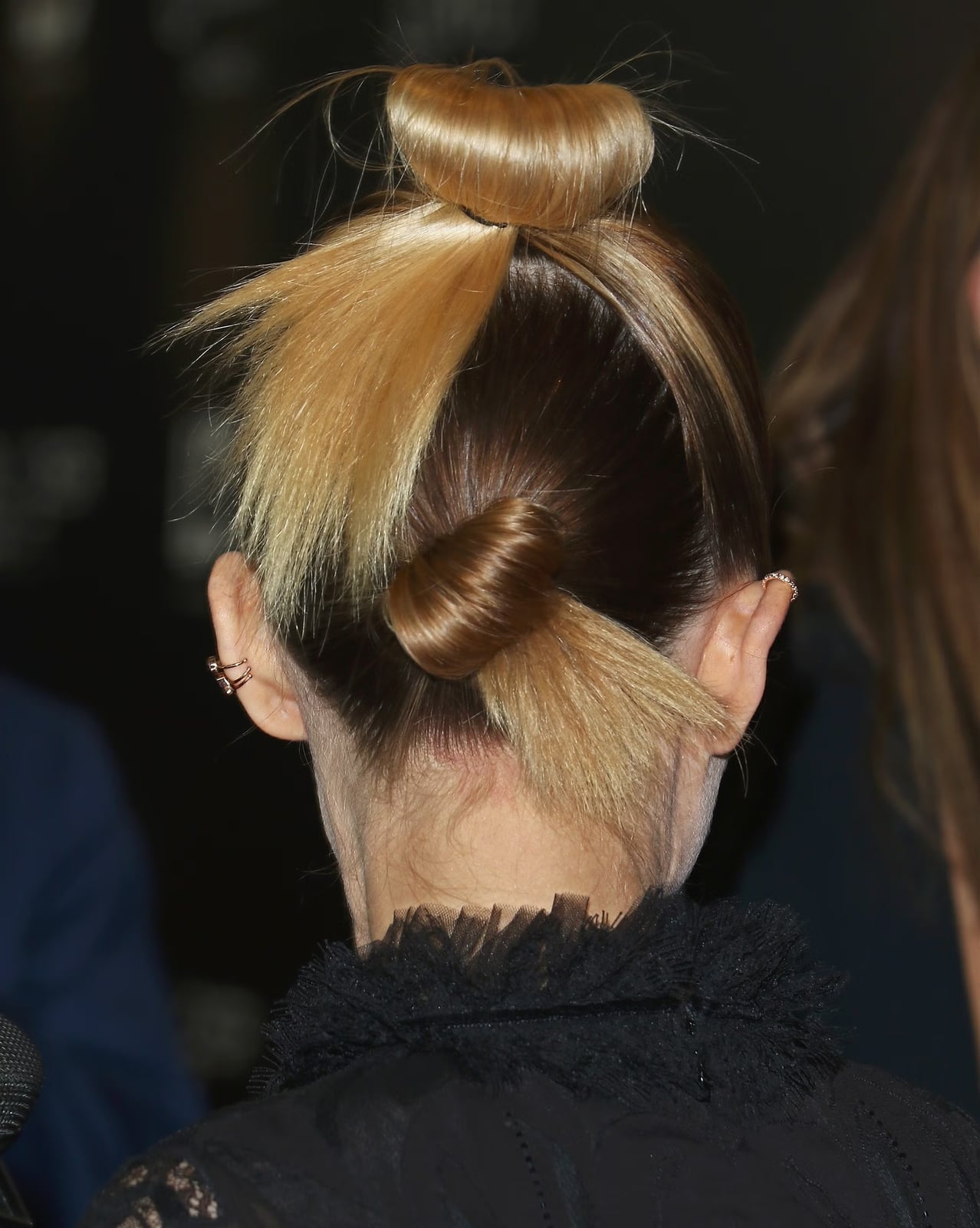 Dark Brown Top Knots With Blonde Highlights Dark Brown Top Knots With Blonde Highlights — Classy Y2K Updo
