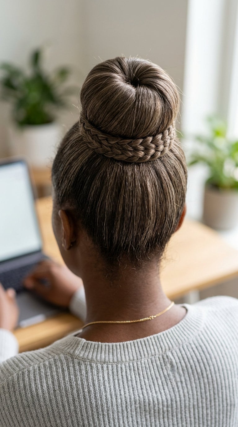Long Dark Brown Braided Bun Updo Long Dark Brown Braided Bun Updo — Classy Y2K Updo