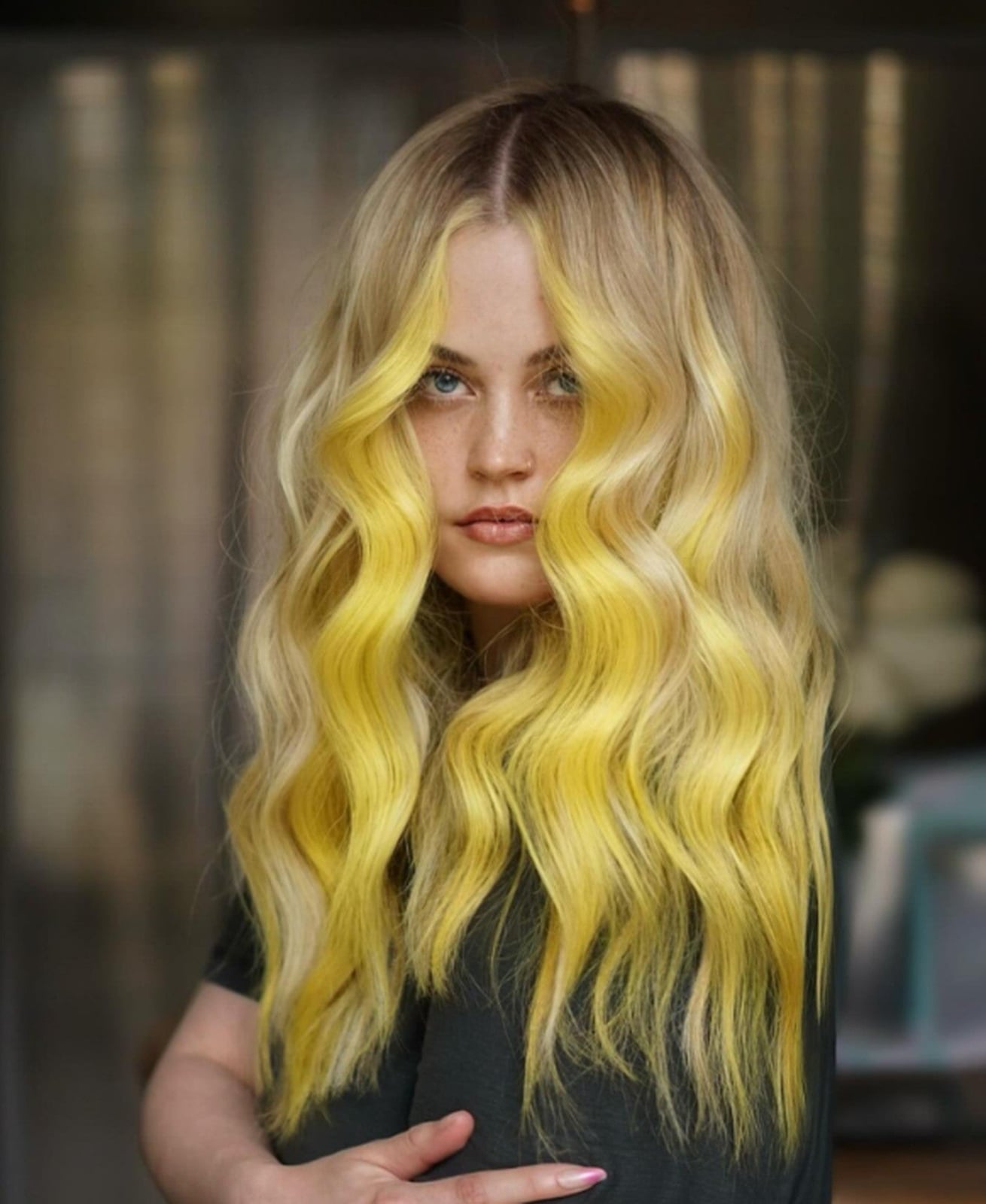 Blonde With Bright Yellow Highlights Around Face Blonde With Bright Yellow Highlights Around Face — Classy Yellow Highlights
