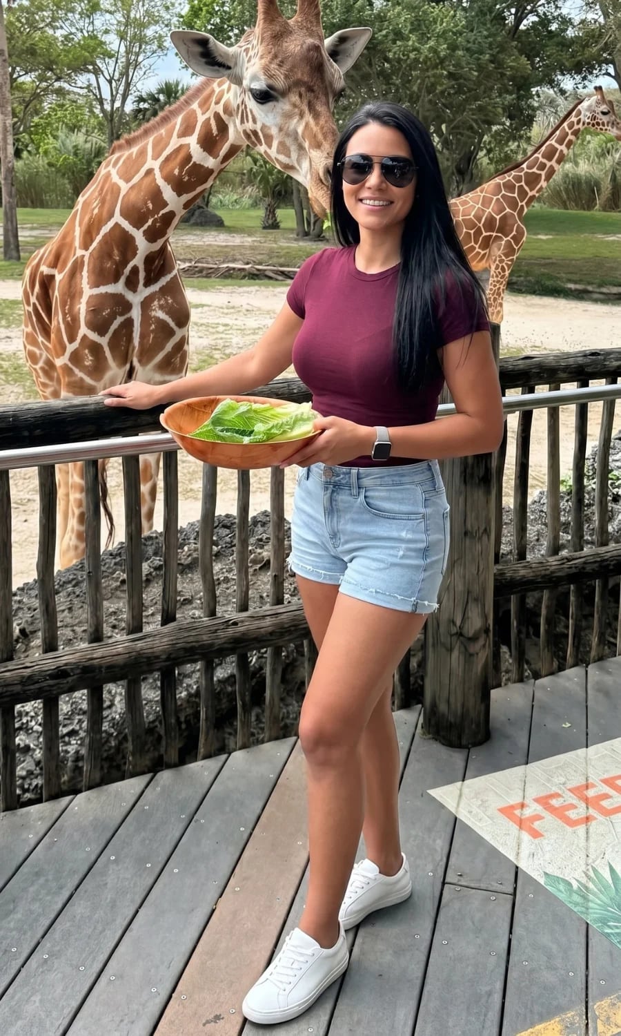 Burgundy Tee with Denim Shorts and Sneakers Burgundy Tee with Denim Shorts and Sneakers — Classy Zoo Outfits