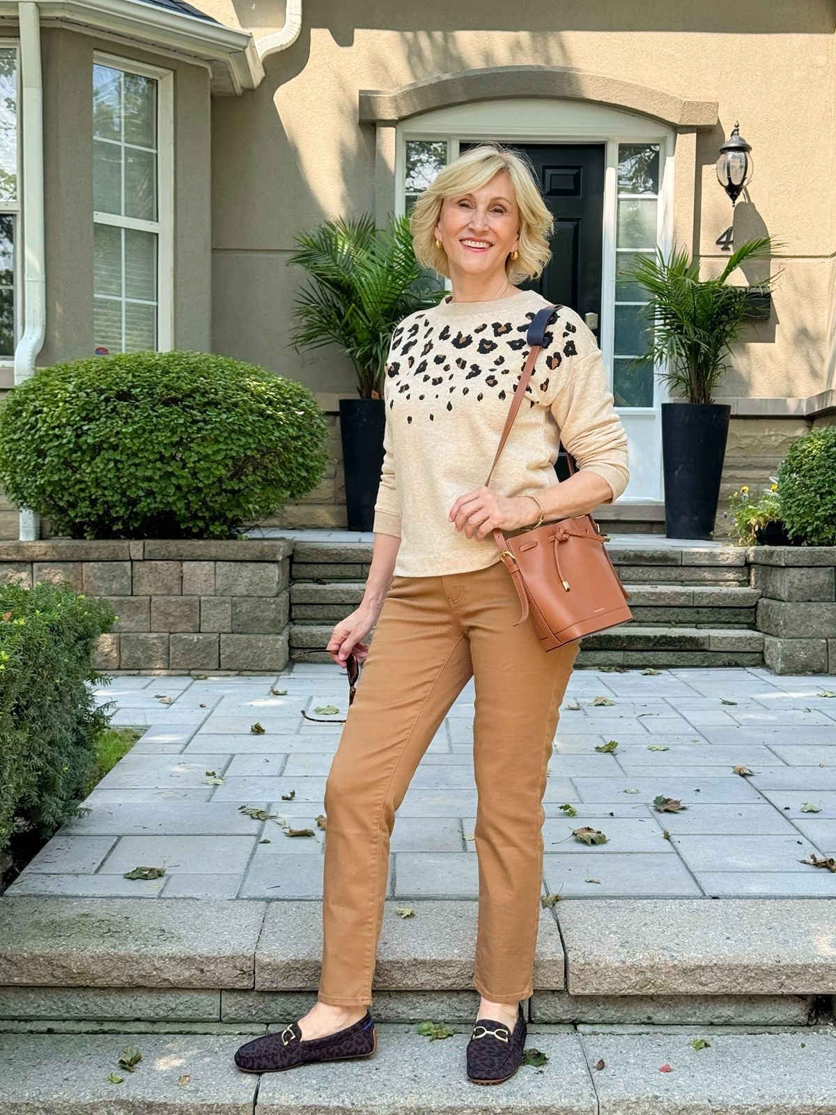 Leopard Print Sweater with Neutral Trousers, Knit Leopard Print Sweater with Neutral Trousers, Knit — Classy Zoo Outfits