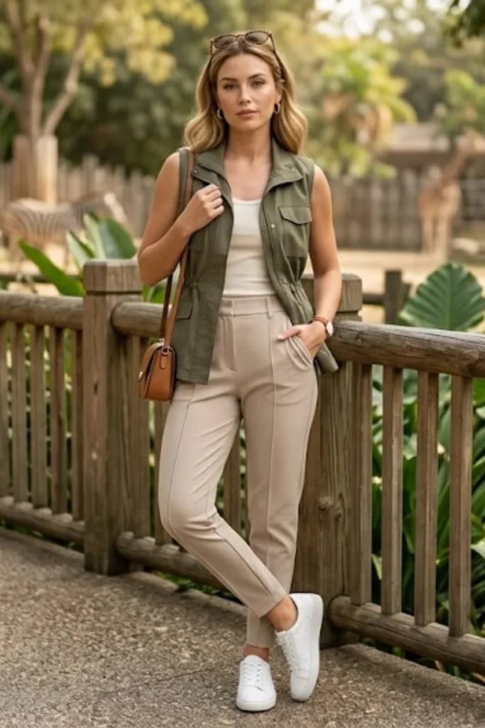 Utility Vest Over Tank and Trousers Utility Vest Over Tank and Trousers — Classy Zoo Outfits