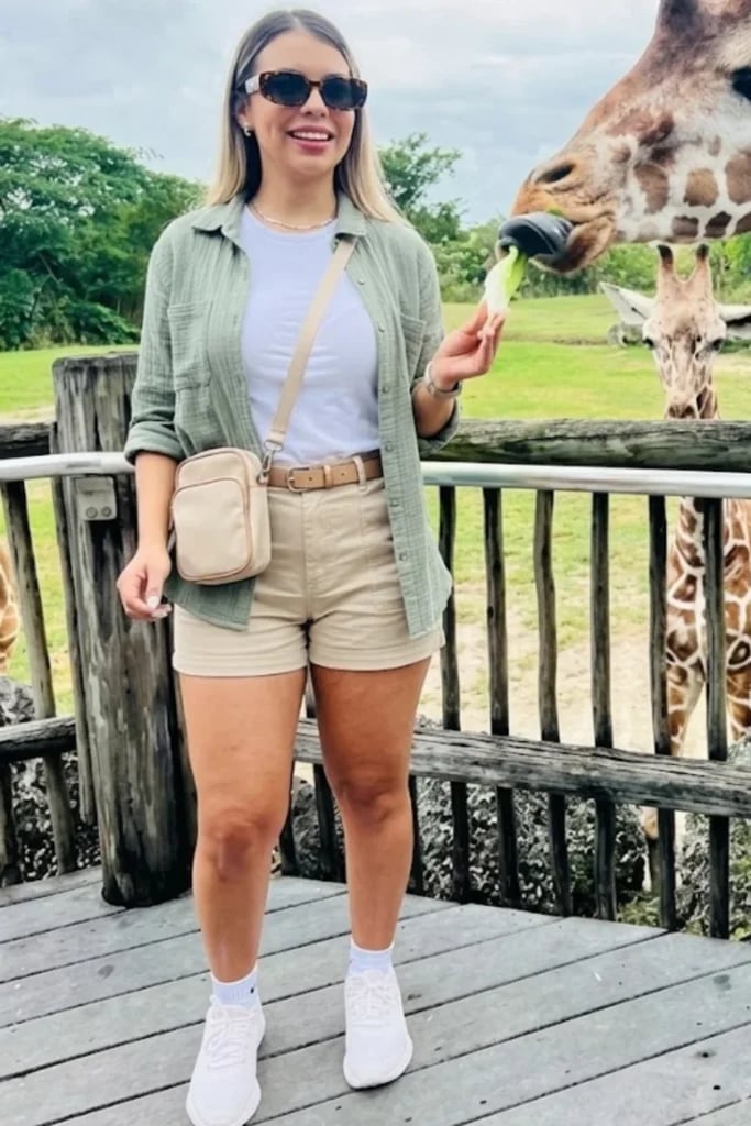 Olive Shirt Over White Tee and Beige Shorts Olive Shirt Over White Tee and Beige Shorts — Classy Zoo Outfits