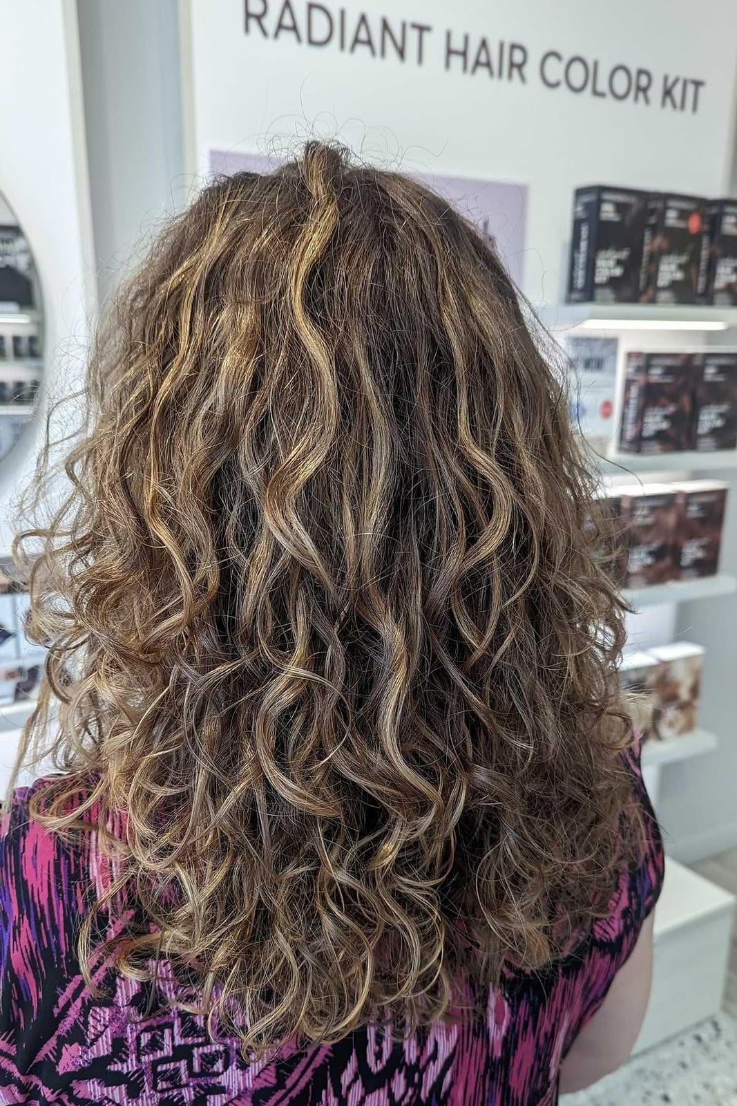 Mid-Back Dark Brown With Blonde Balayage Back View and Air Dried Mid-Back Dark Brown With Blonde Balayage Back View and Air Dried — Curly Hair Color Inspiration