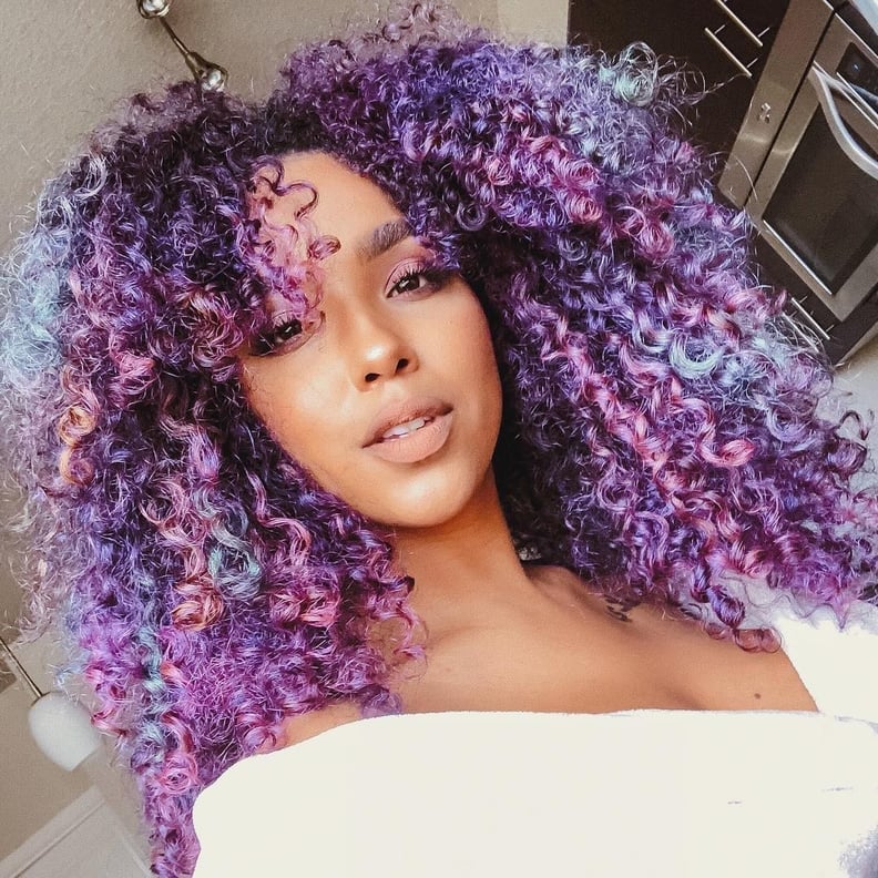Vibrant Multi-Tonal Purple Pink Blue Curls Vibrant Multi-Tonal Purple Pink Blue Curls — Curly Hair Color Inspiration