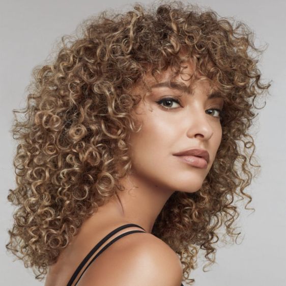 Collarbone Honey Blonde Highlights With Curtain Bangs Collarbone Honey Blonde Highlights With Curtain Bangs — Curly Hair Dye Styles