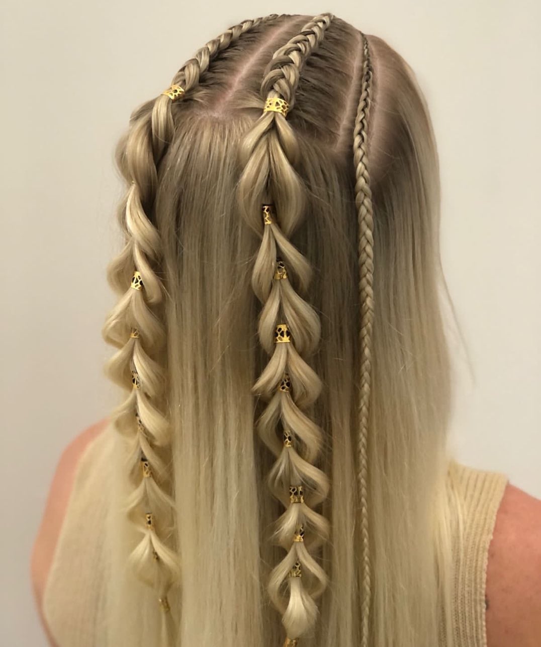 Mid Back Braids With Gold Cuffs — Cute Chic Hairstyles