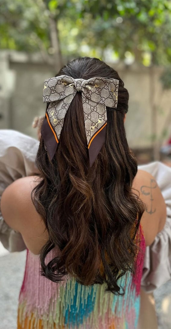 Mid Back Half Up With Scarf Bow — Cute Chic Hairstyles