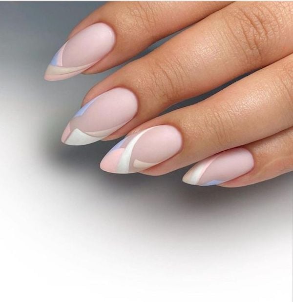 Medium Almond Abstract Geometric French Tips Matte Medium Almond Abstract Geometric French Tips Matte — Cute Classy Almond Nails