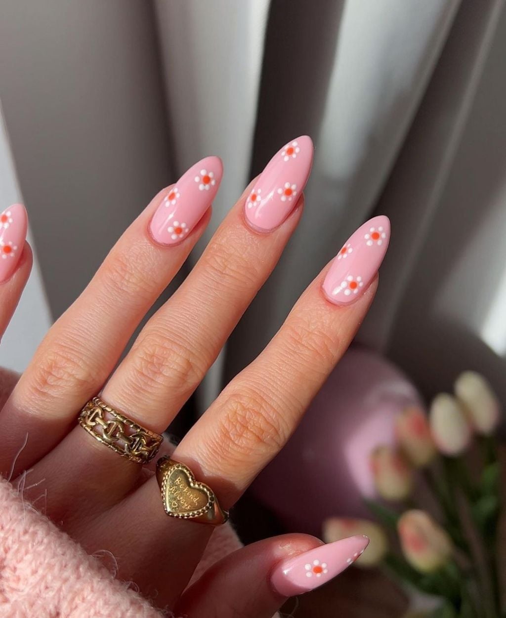 Long Light Pink With Delicate Flowers Long Light Pink With Delicate Flowers — Cute Classy Almond Nails