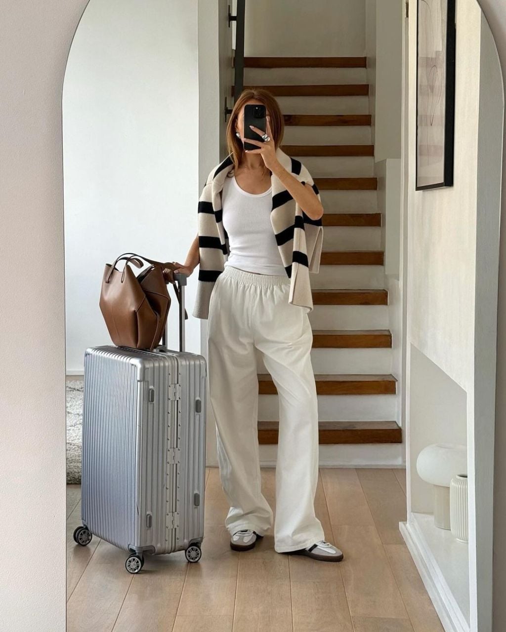 White Tank with Linen Pants and Striped Cardigan — Cute Classy Outfits
