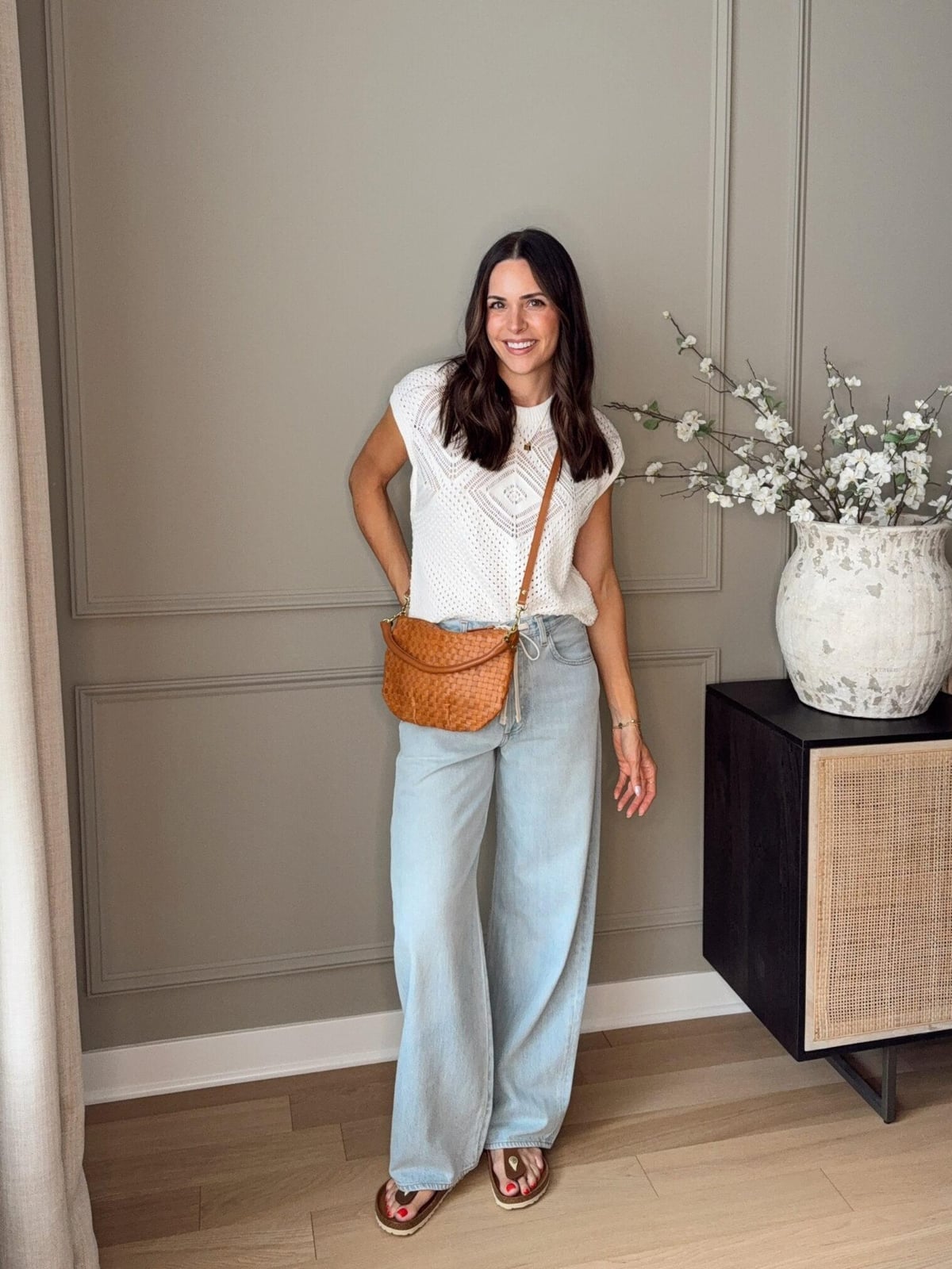 Textured White Top with Light Blue Wide Leg Jeans — Cute Classy Outfits
