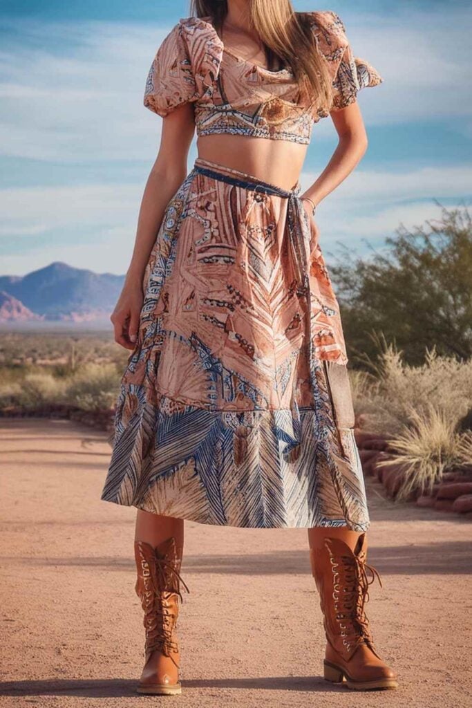 Printed Crop Top and Tiered Midi Skirt Concert Style Printed Crop Top and Tiered Midi Skirt Concert Style — Cute Concert Outfit Inspo
