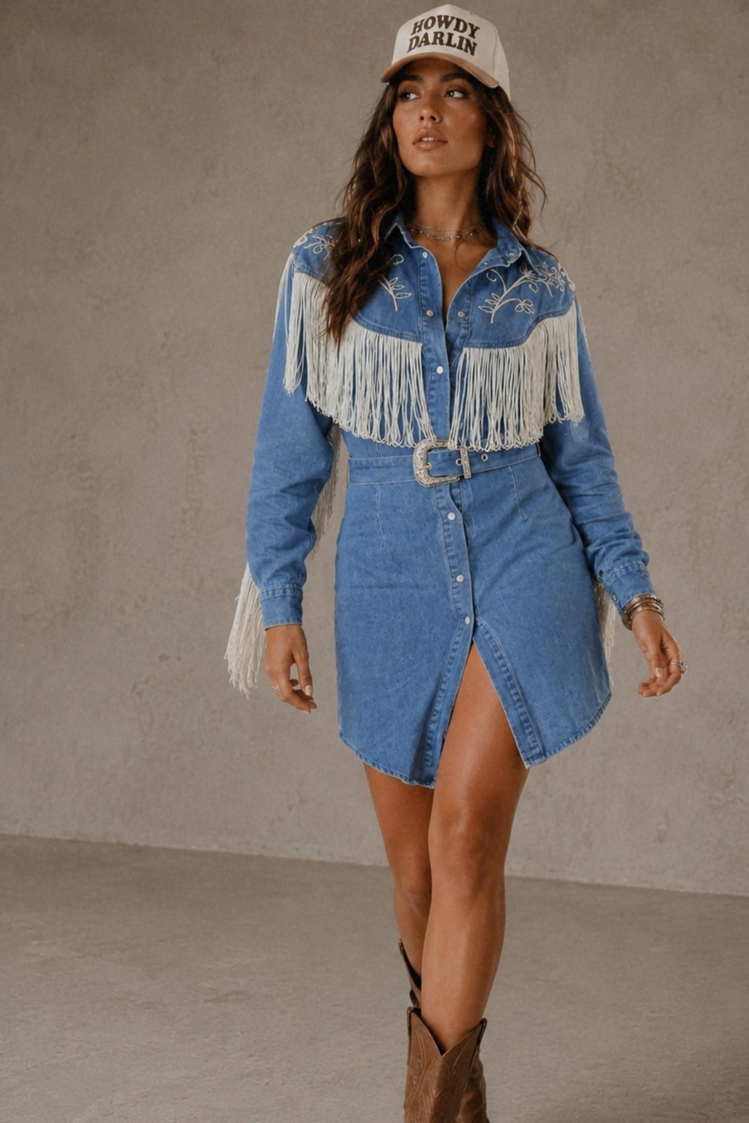 Fringed Denim Shirt Dress Concert Outfit Fringed Denim Shirt Dress Concert Outfit — Cute Concert Outfit Inspo