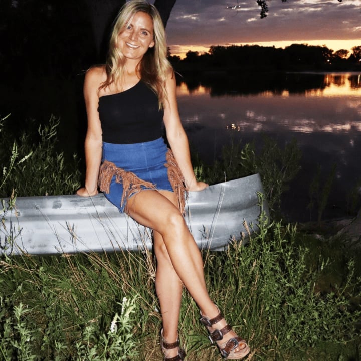 Fringe Detail Top Distressed Shorts and Cowboy Boots, Close-Up Take Fringe Detail Top Distressed Shorts and Cowboy Boots, Close-Up Take — Cute Concert Outfit Inspo