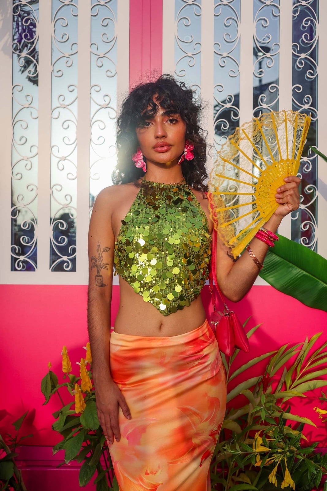 Sequined Halter Top and Satin Skirt Concert Attire Sequined Halter Top and Satin Skirt Concert Attire — Cute Concert Outfit Inspo