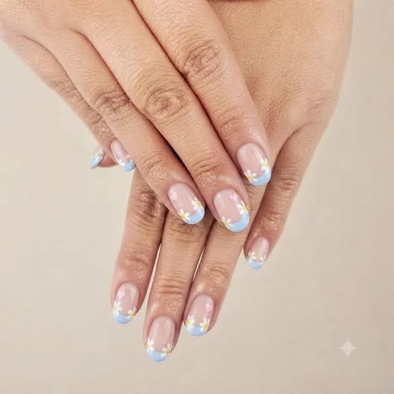 Medium Oval Nails With Floral French Tips — Cute Cute Nails