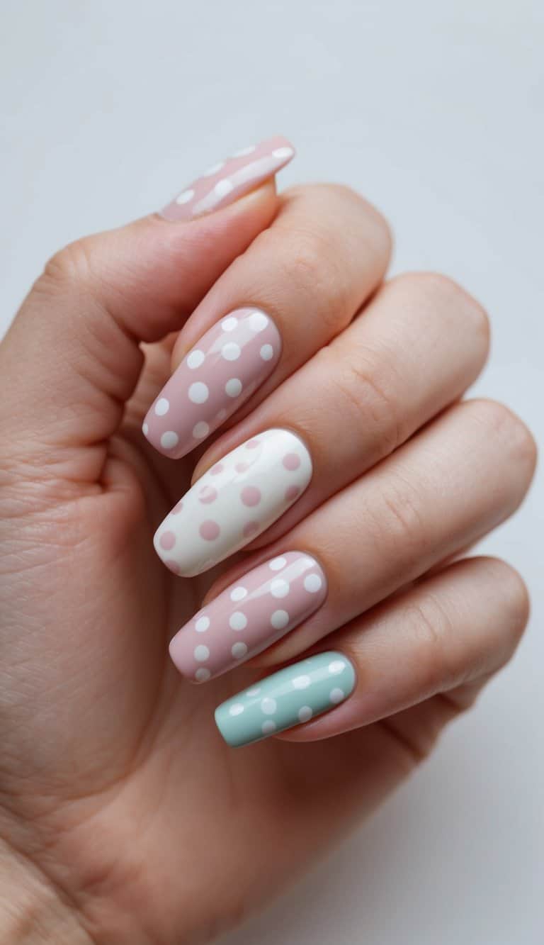 Long Coffin Nails With Playful Polka Dots — Cute Cute Nails
