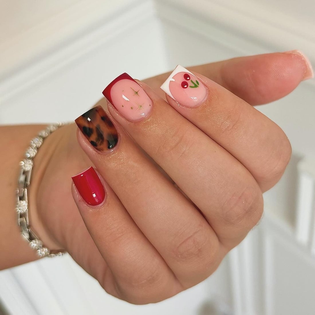 Short Square Nails With Cherry And Leopard Art and короткий квадрат — Cute Cute Nails