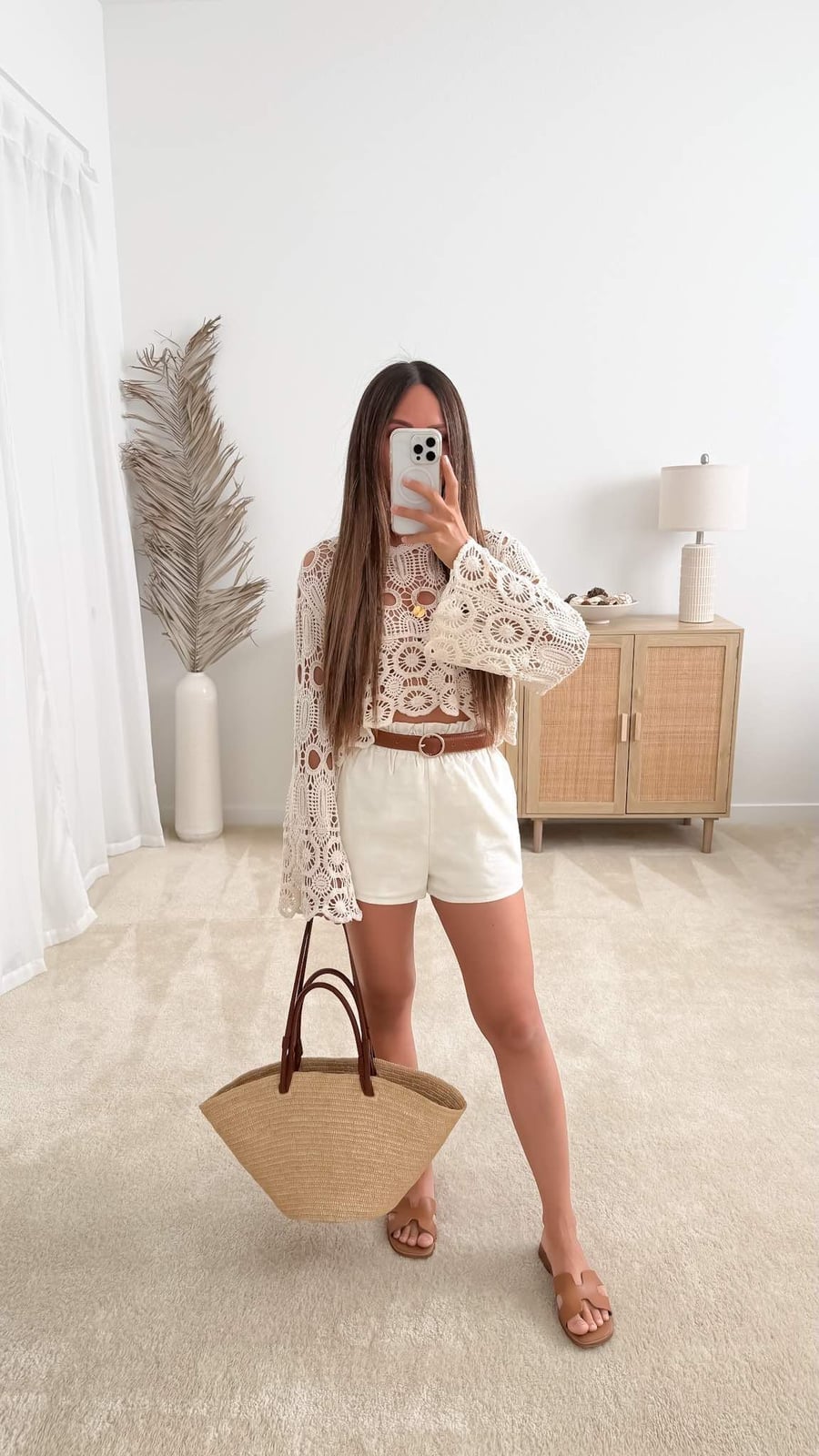 White Crochet Crop Top and Paperbag Shorts — Cute Cute Outfits