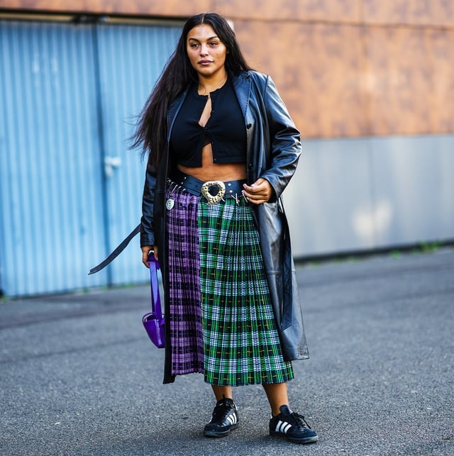 Leather Trench Coat Over Plaid Midi Skirt — Cute Cute Outfits