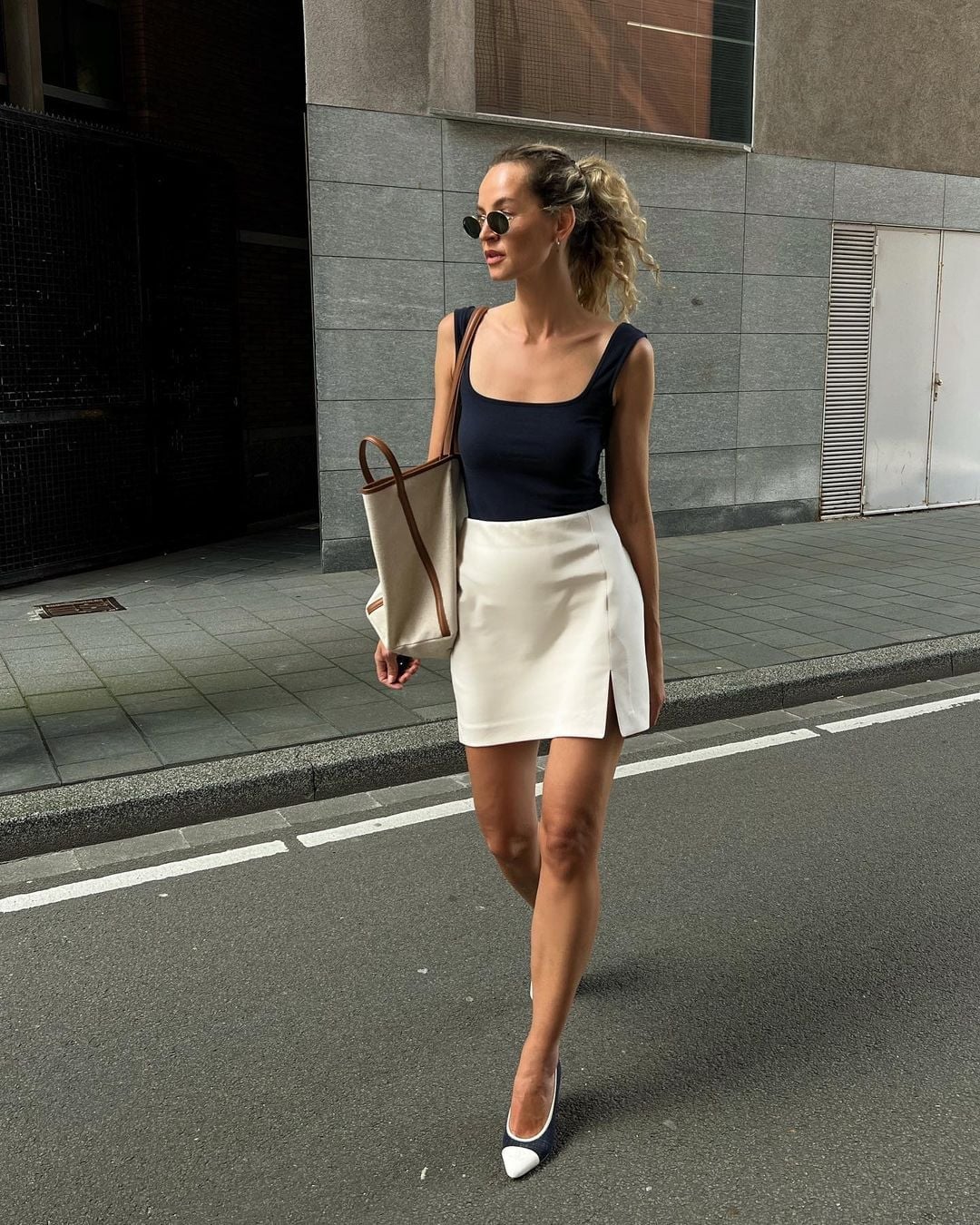 Navy Bodysuit and White Mini Skirt — Cute Cute Outfits