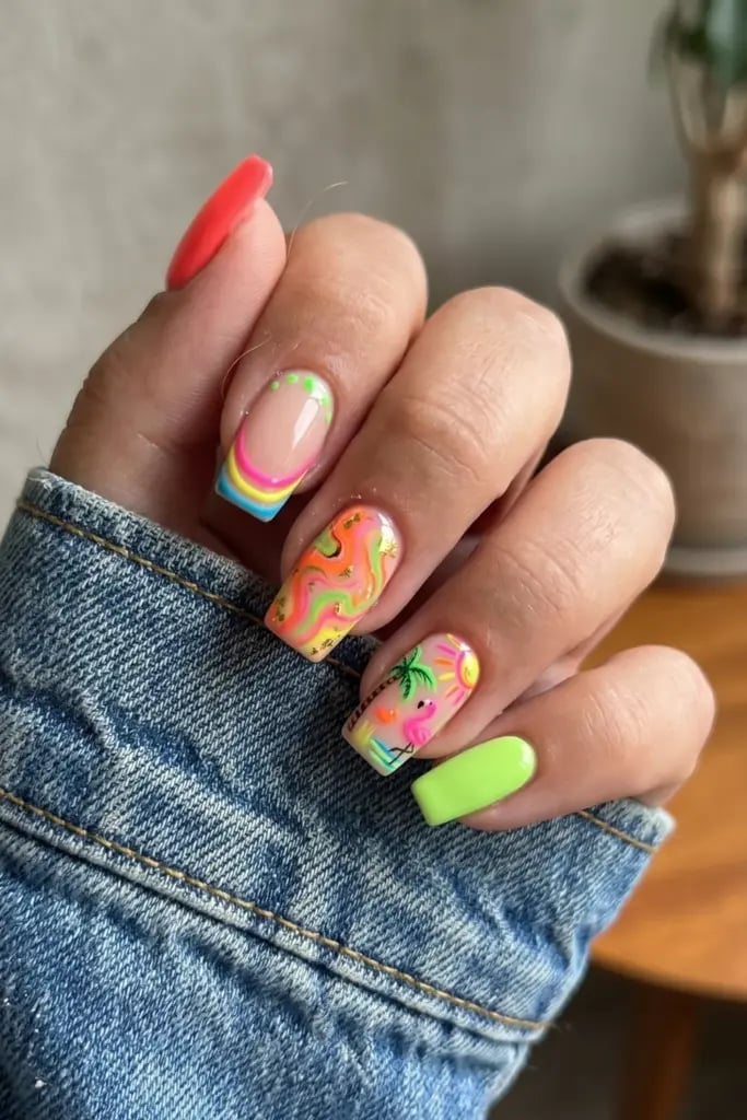 Short Square Nails With Summer Motifs Short Square Nails With Summer Motifs — Cute Cute Square Nails