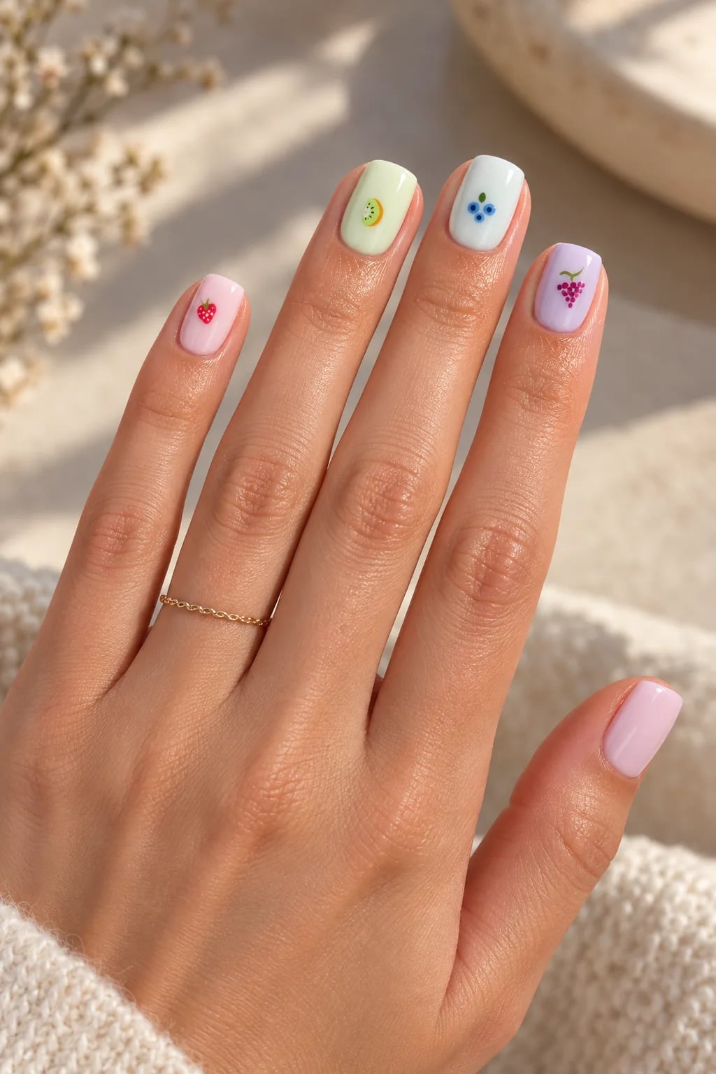 Short Square Nails With Cute Fruit Stickers Short Square Nails With Cute Fruit Stickers — Cute Cute Square Nails