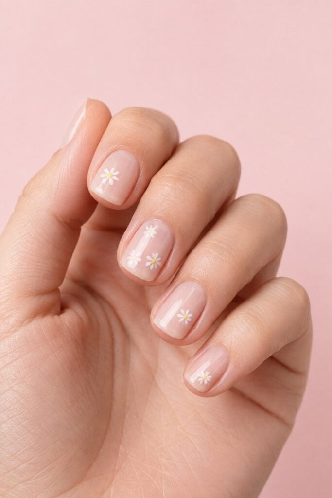 Short Square Nails With Daisy Motifs Short Square Nails With Daisy Motifs — Cute Cute Square Nails