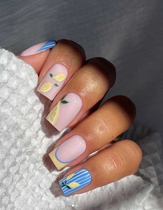 Medium Square Nails With Lemon Art Medium Square Nails With Lemon Art — Cute Cute Square Nails