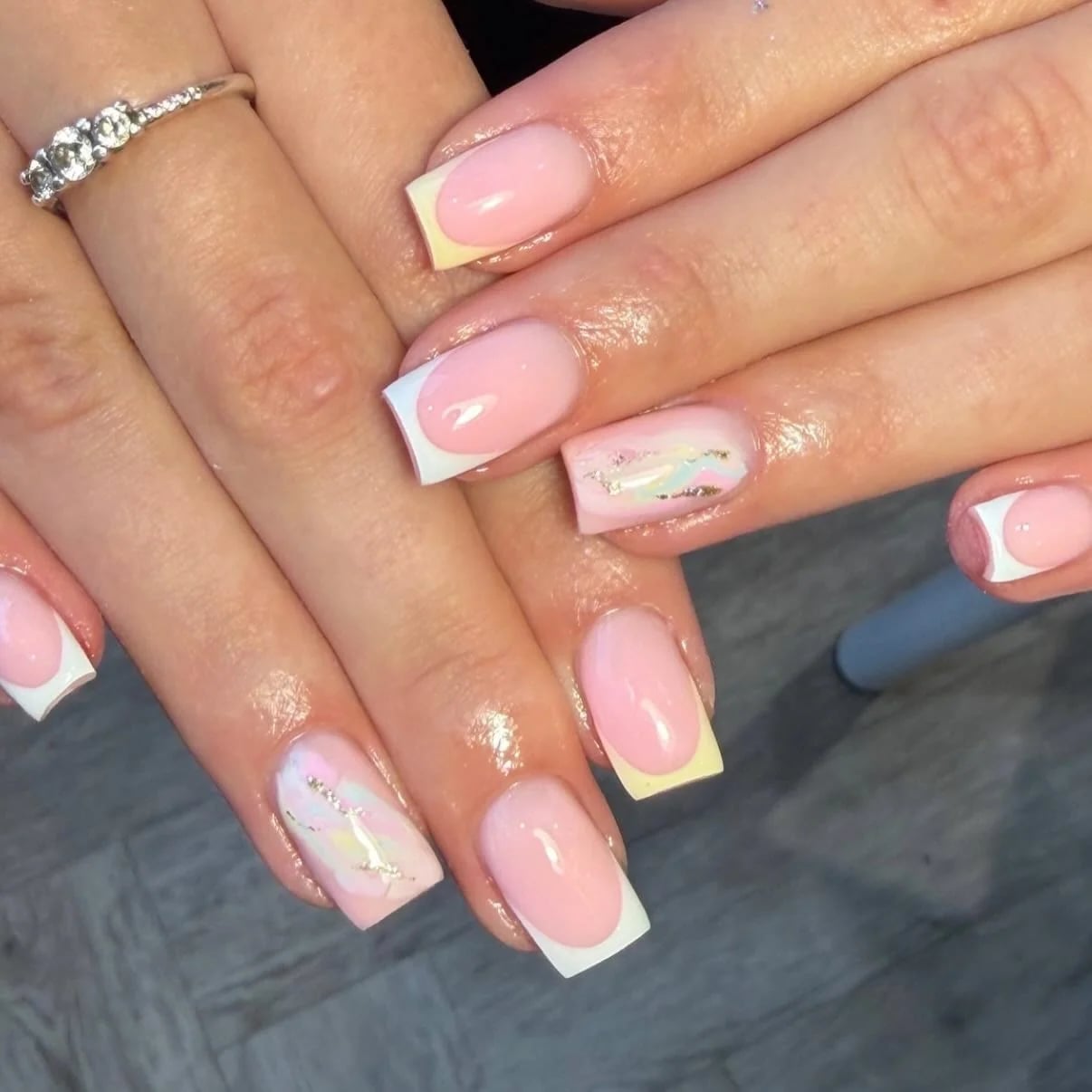 Medium Square Nails With Blue Flowers Medium Square Nails With Blue Flowers — Cute Cute Square Nails