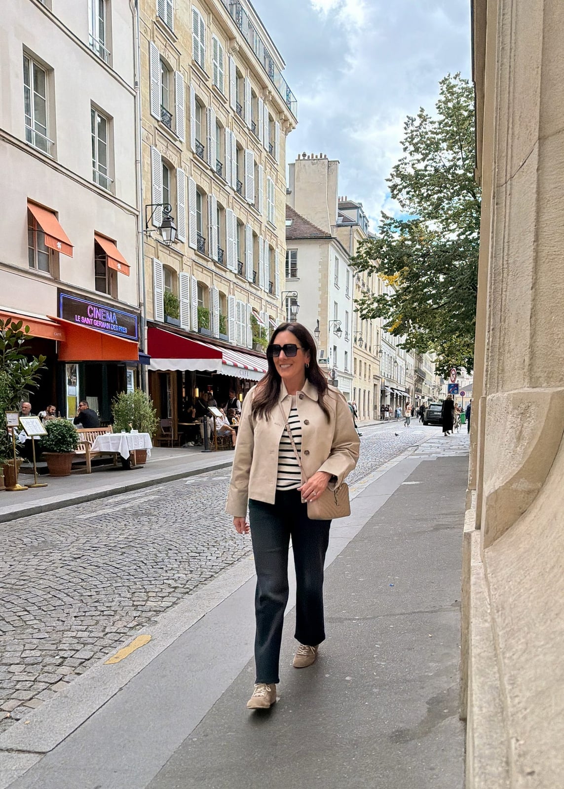 Beige Cropped Jacket With Grey Pants Beige Cropped Jacket With Grey Pants — Cute Dinner Outfit Inspo
