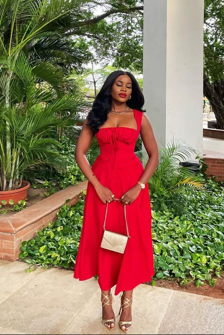 Bright Red Fit and Flare Midi Dress Bright Red Fit and Flare Midi Dress — Cute Dinner Outfit Inspo