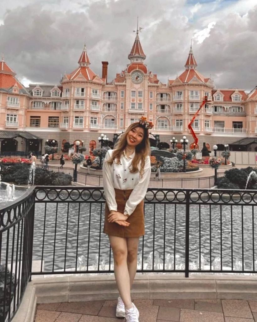 Brown Corduroy Skirt With Floral Headband — Cute Disney Outfit Inspo