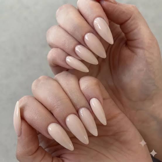 Long Stiletto Sleek Pale Pink Glossy Nails — Cute Elegant Nails