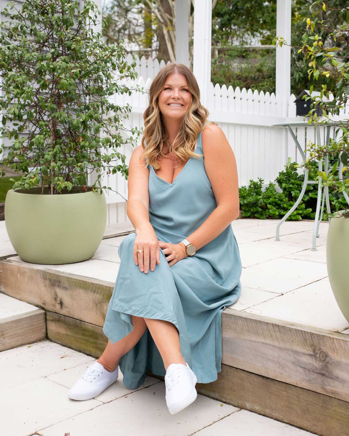 Dusty Blue Slip Dress with White Sneakers — Cute Elegant Outfits