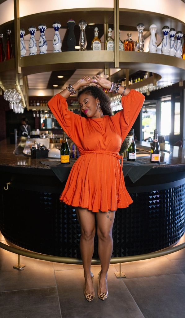 Vibrant Orange Fit-And-Flare Mini Dress with Leopard Print Heels — Cute Elegant Outfits