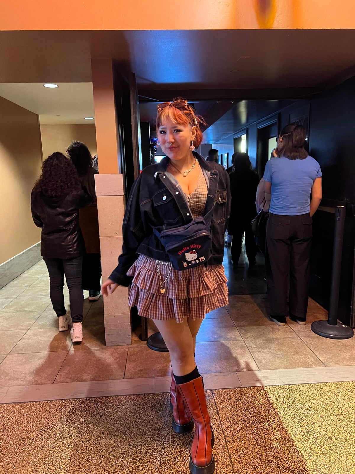 Plaid Mini Skirt With Plaid Top And Denim Jacket — Cute Emo Outfits