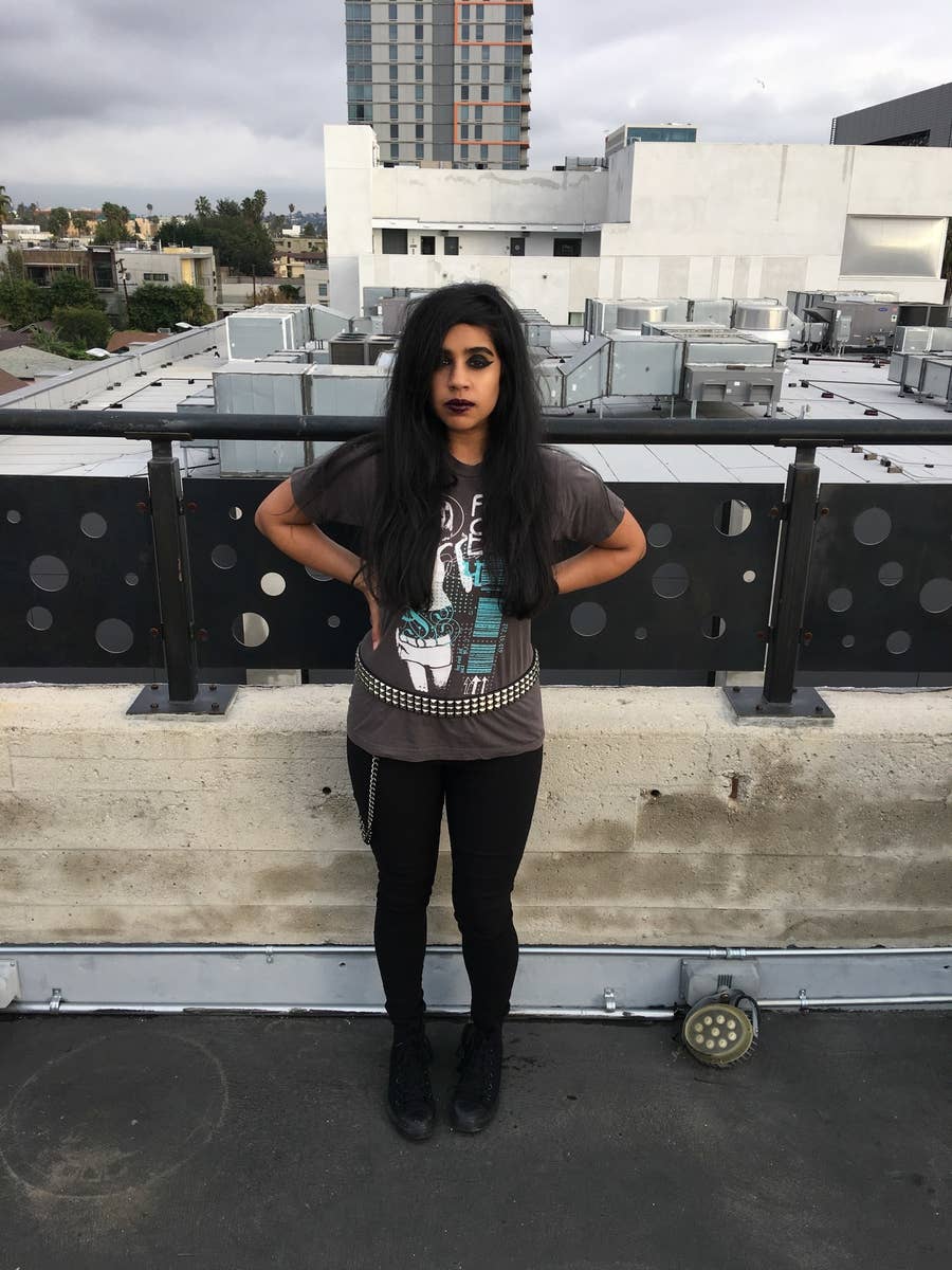 Grey Band T-Shirt With Black Skinny Jeans And Studded Belt — Cute Emo Outfits